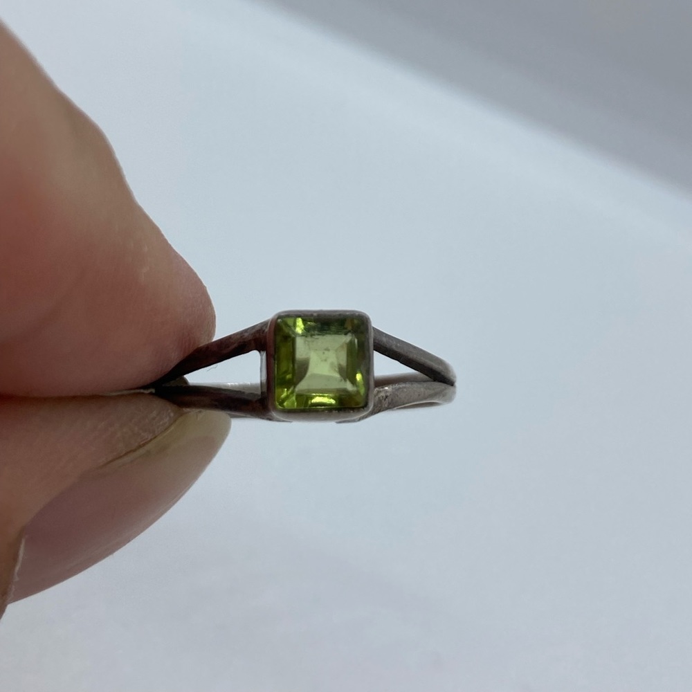 Sterling Silver Ring with Square Peridot Green Stone